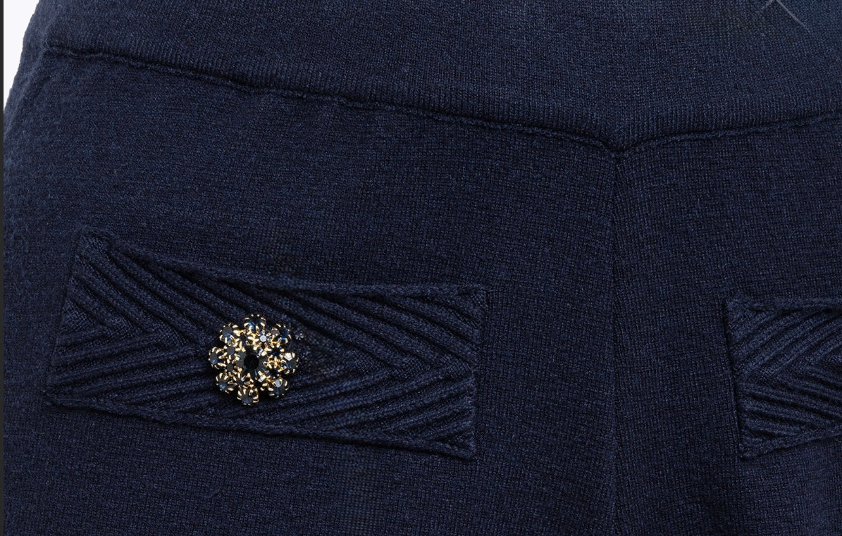 BLUGIRL - PANTALONI IN MAGLIA CON BOTTONI GIOIELLO