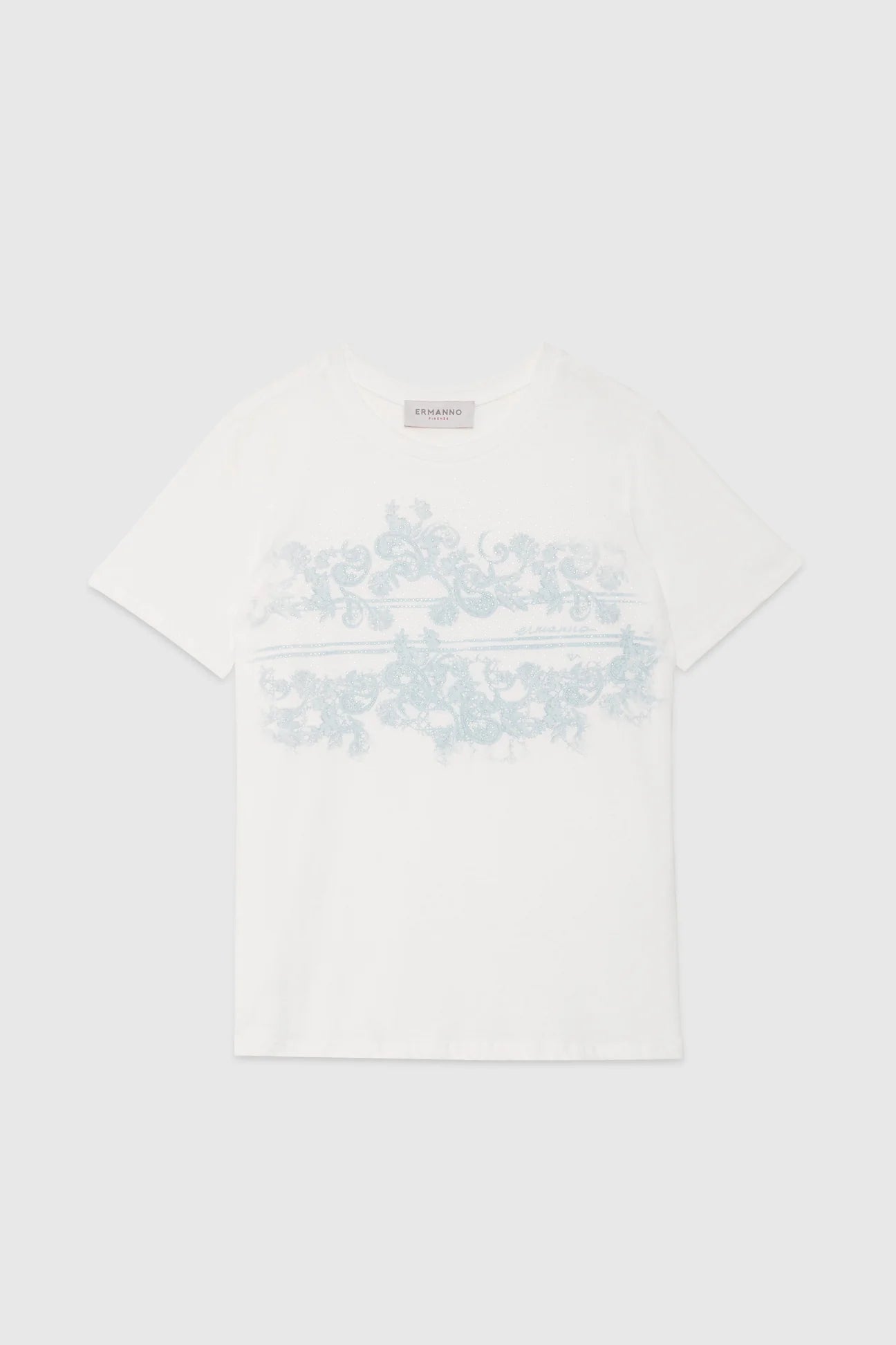 ERMANNO SCERVINO- T-SHIRT CON STAMPA E CRISTALLI