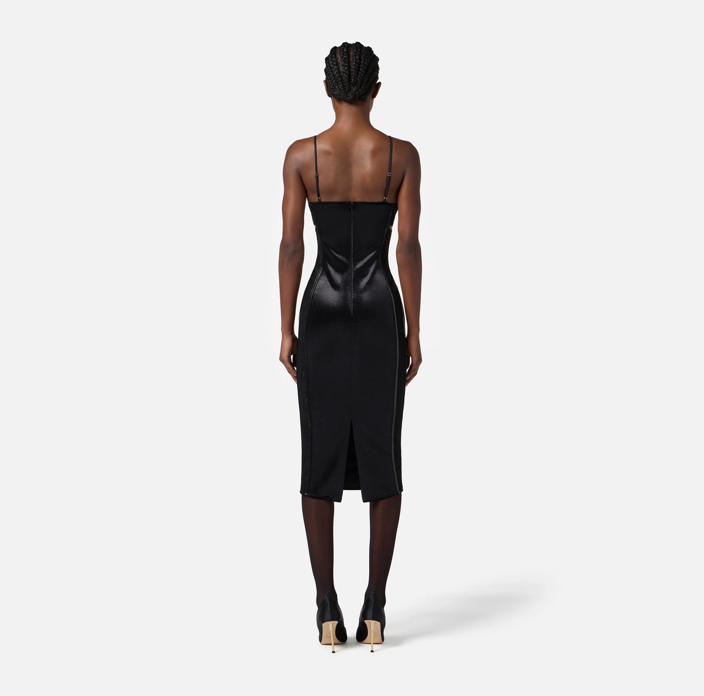 ELISABETTA FRANCHI - Abito in velluto e pizzo floreale