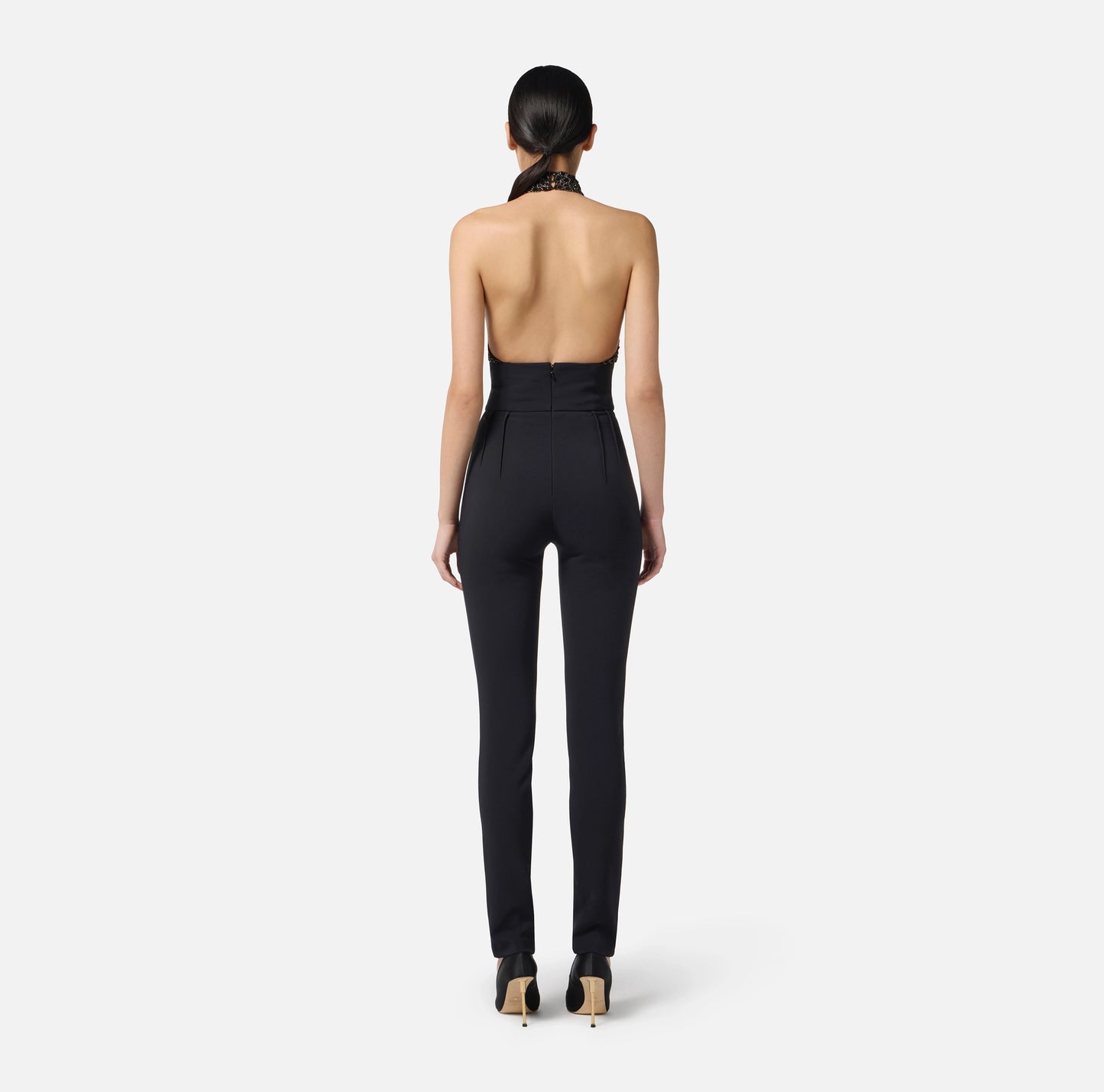 ELISABETTA FRANCHI - Tuta in tulle e crêpe con ricami cocco