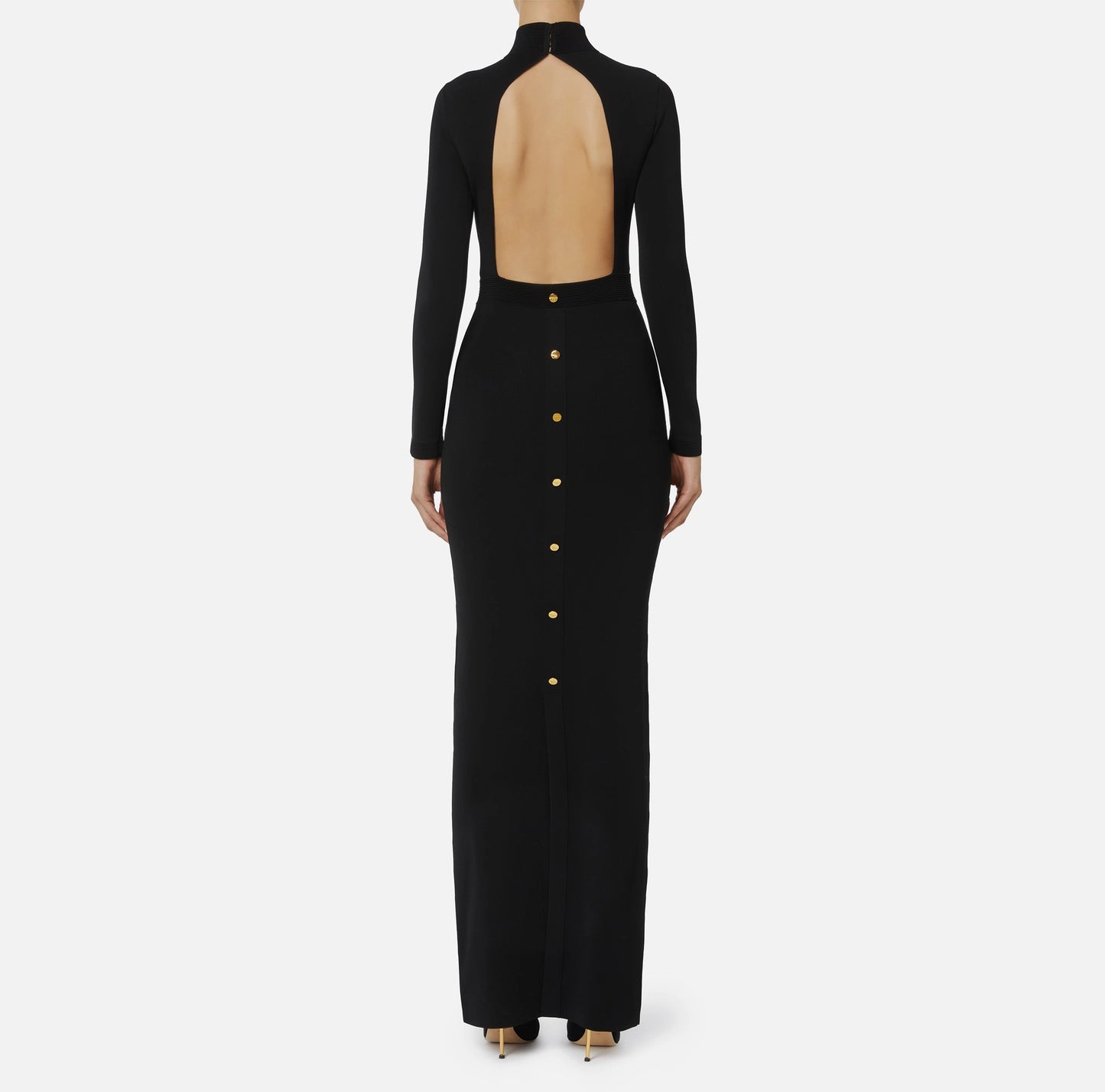 ELISABETTA FRANCHI - Abito in maglia di viscosa con gemelli gioiello