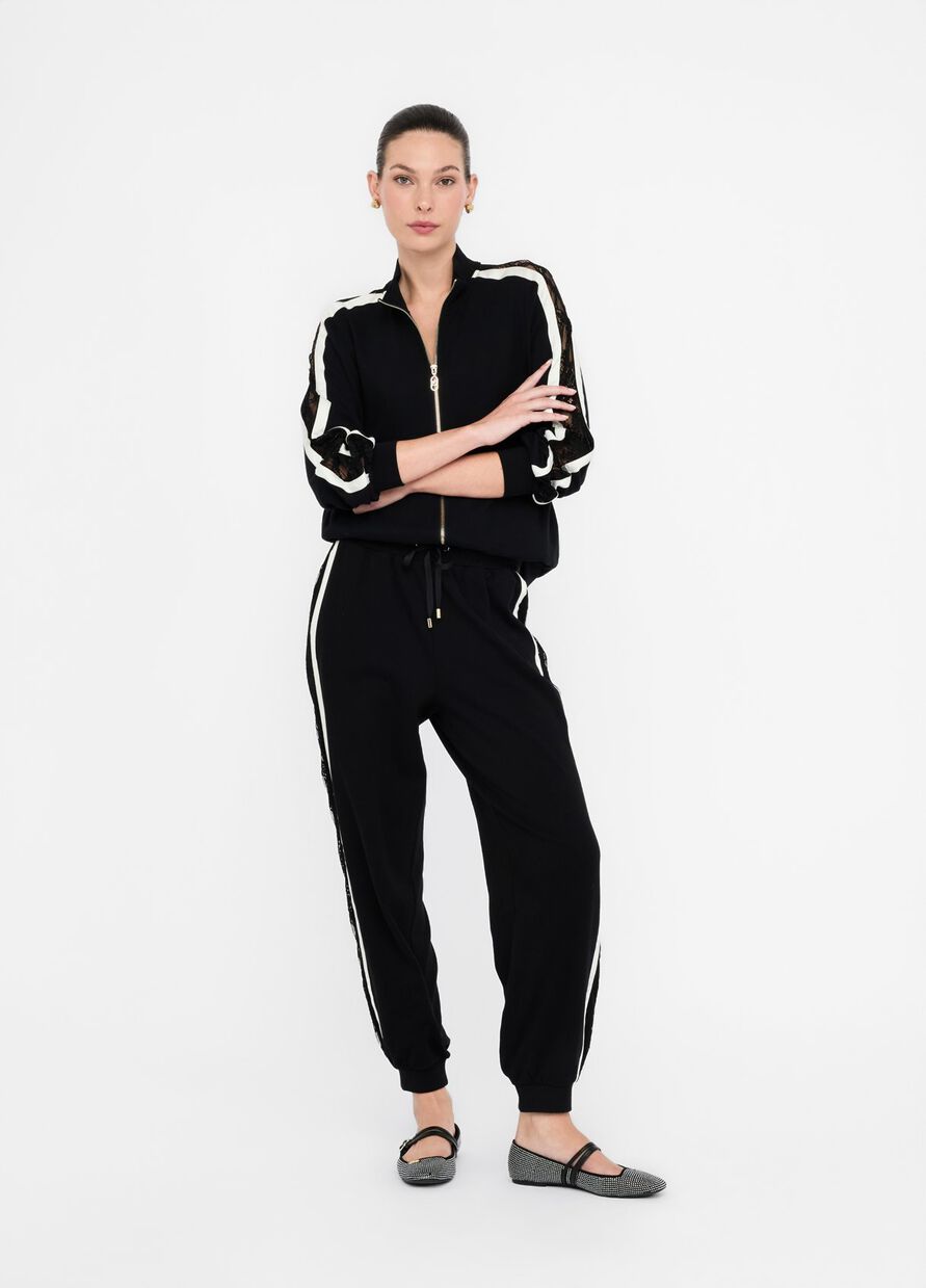 LIU JO - Pantaloni jogging in felpa con pizzo