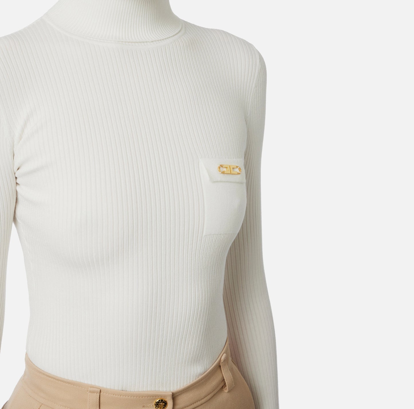 ELISABETTA FRANCHI - Maglia a costine con taschino