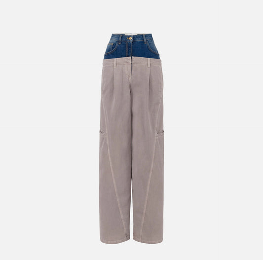 ELISABETTA FRANCHI - Pantaloni cargo in cotone con baschina in denim