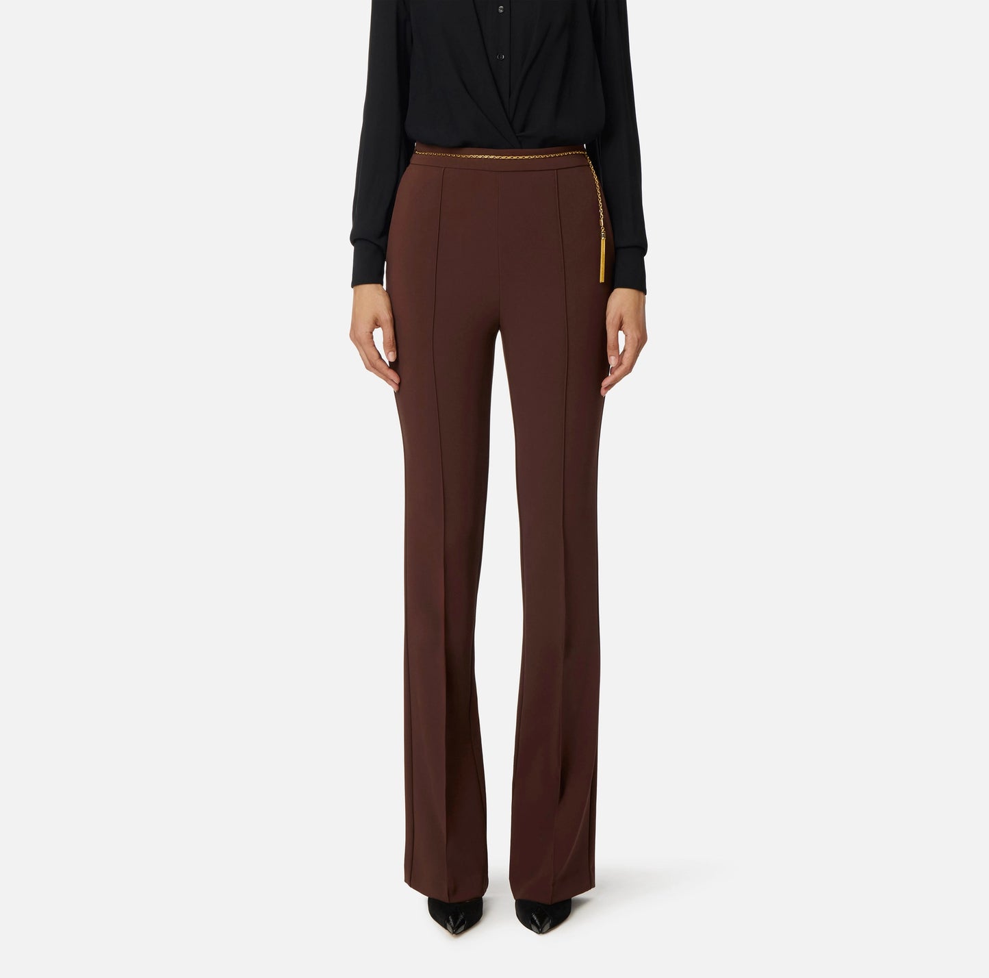 ELISABETTA FRANCHI - Pantaloni in crêpe leggero con catena gioiello