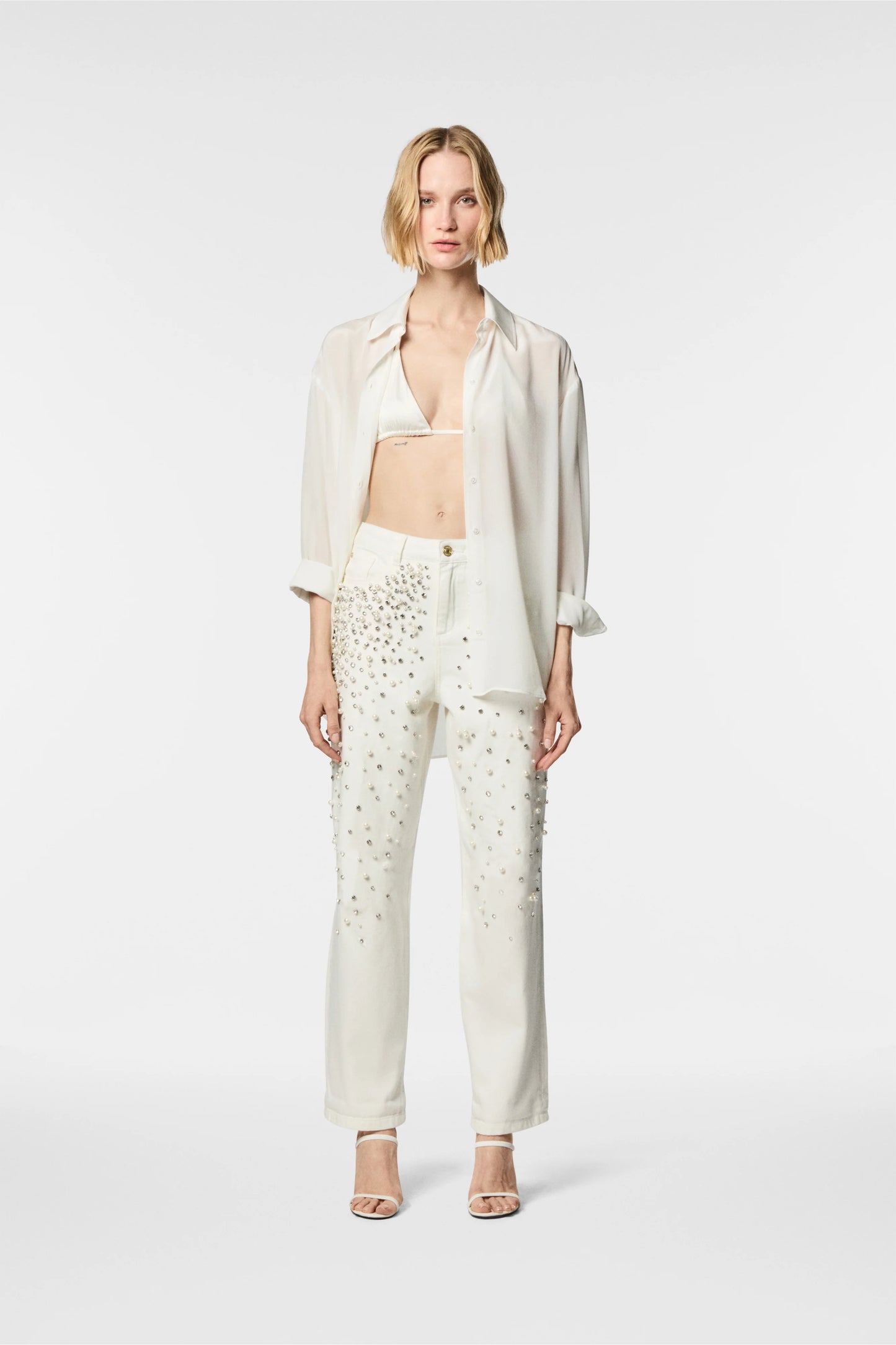 NENETTE- jeans bianco con applicazioni