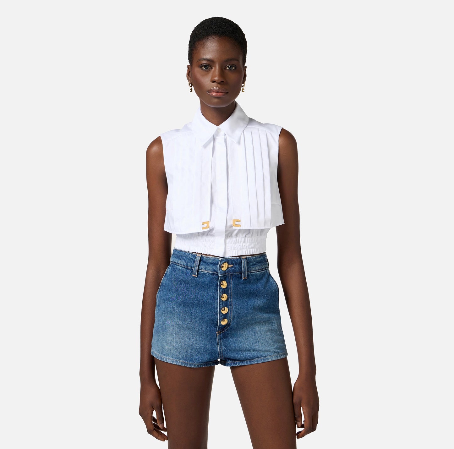 ELISABETTA FRANCHI - Camicia cropped in popeline con mantellina