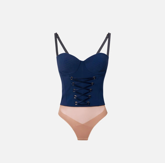 ELISABETTA FRANCHI - Body in crêpe con lacci criss-cross