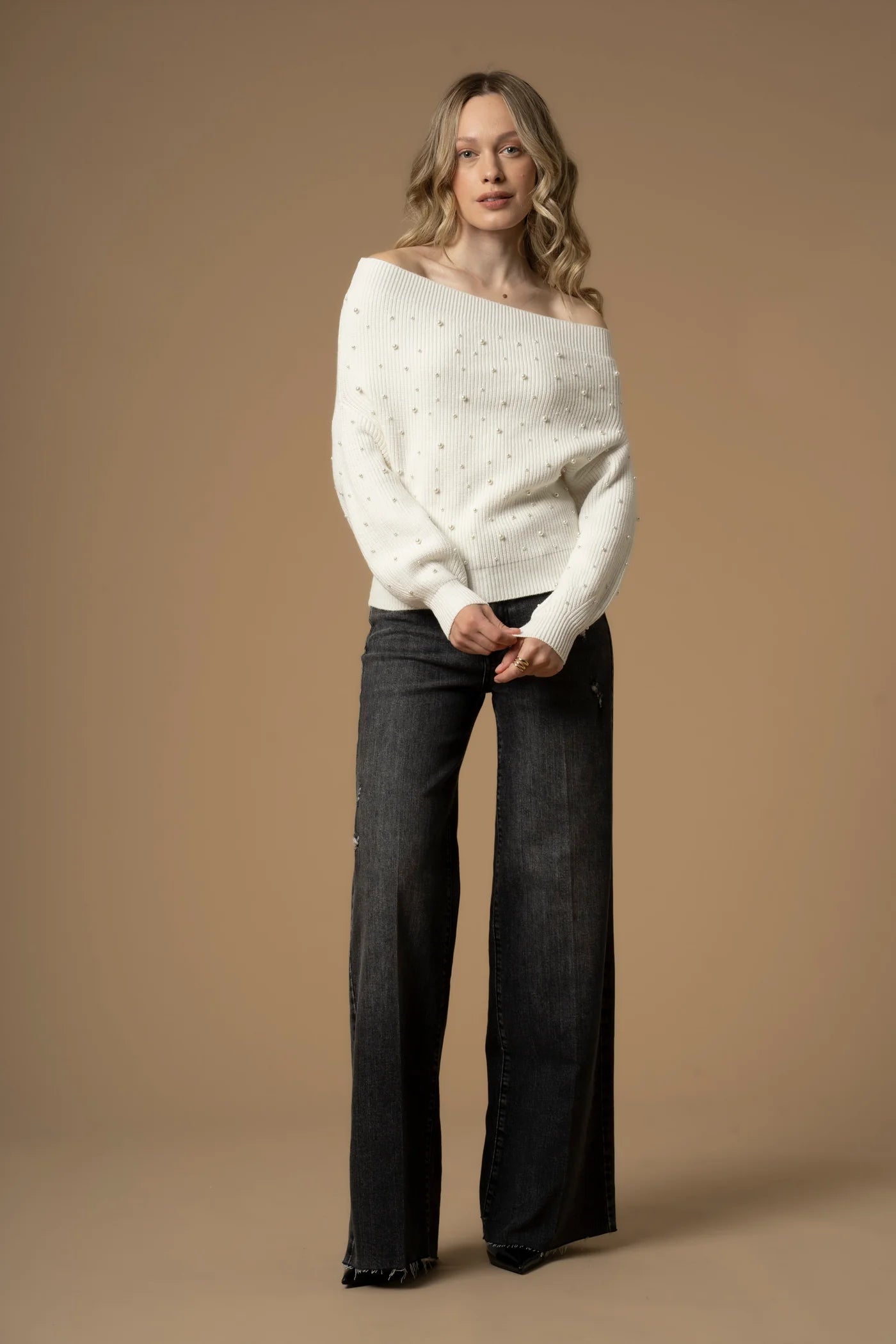 KOKKA - MAGLIA CON SCOLLO BARDOT E PERLE - MAGLIA M/L MARIVEL