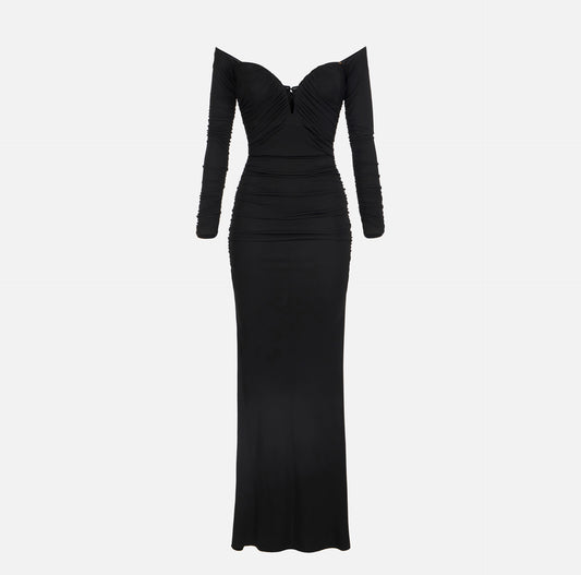 ELISABETTA FRANCHI - Abito Red Carpet in jersey crêpe con drappeggi