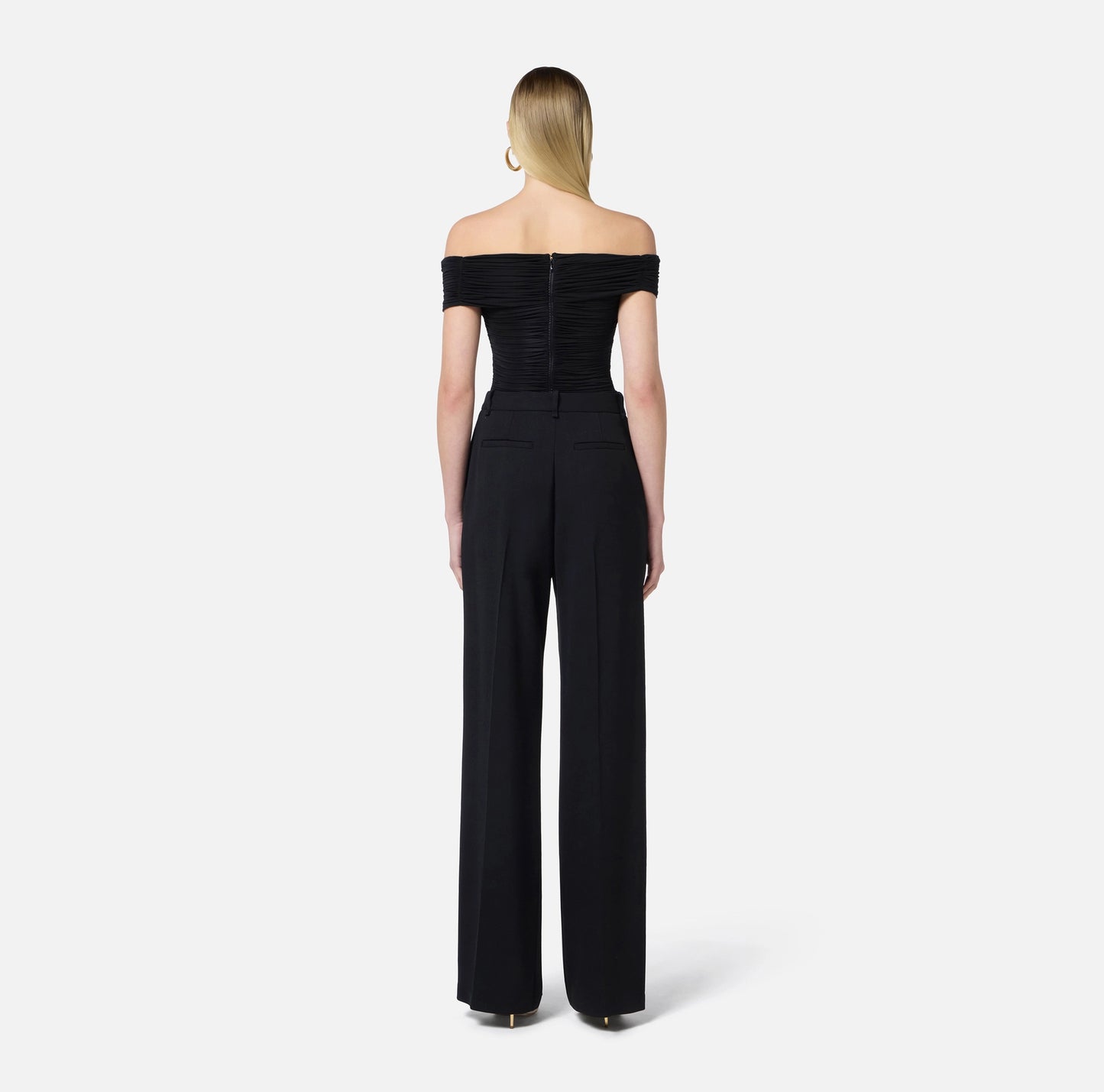 ELISABETTA FRANCHI - Top in organza stretch con dettaglio gioiello