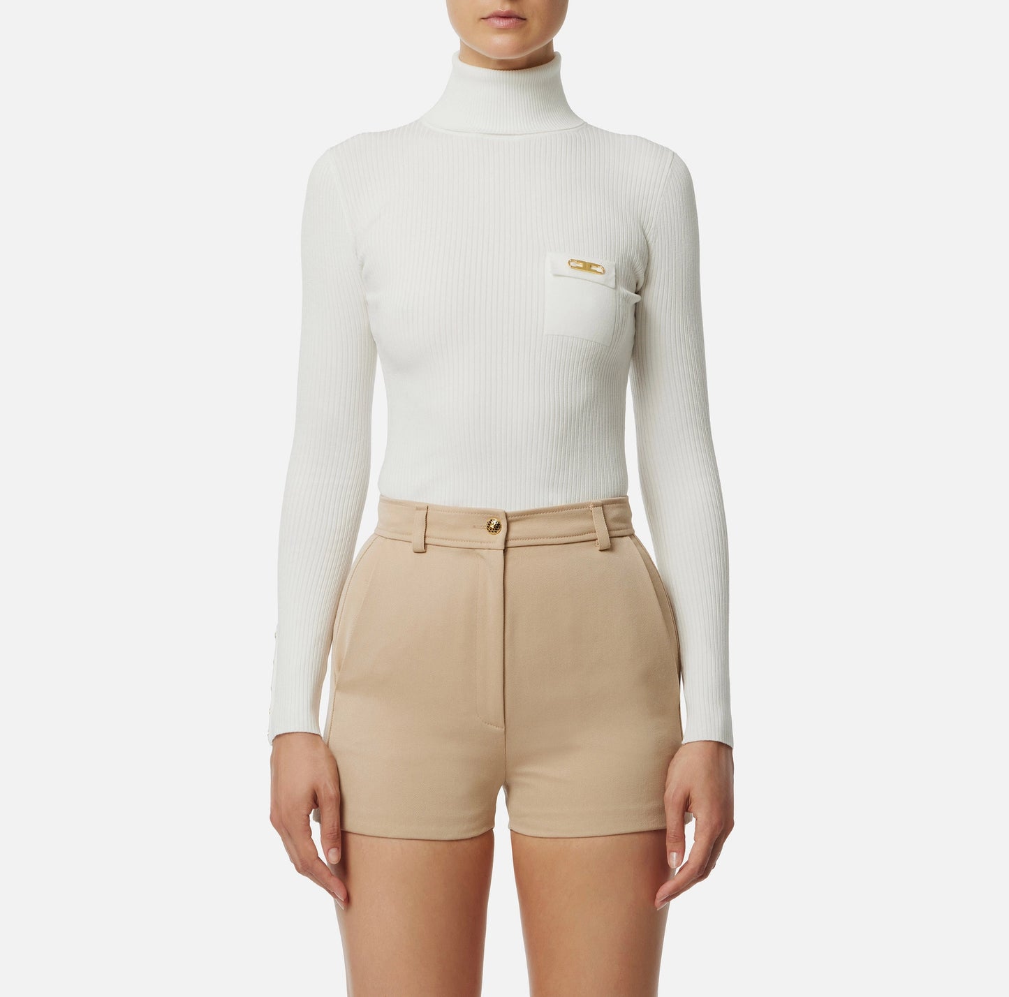 ELISABETTA FRANCHI - Maglia a costine con taschino