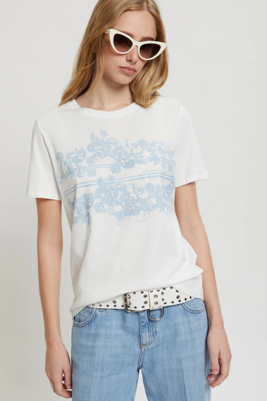 ERMANNO SCERVINO- T-SHIRT CON STAMPA E CRISTALLI