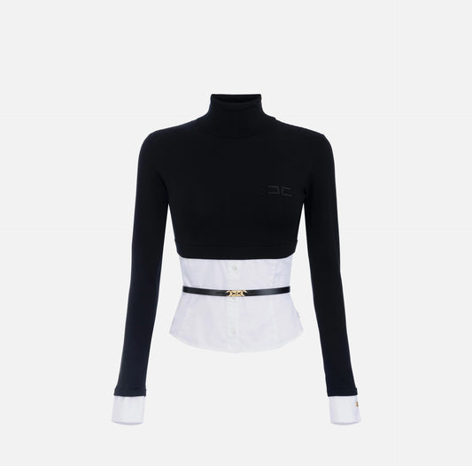 ELISABETTA FRANCHI - Maglia in viscosa e popeline di cotone