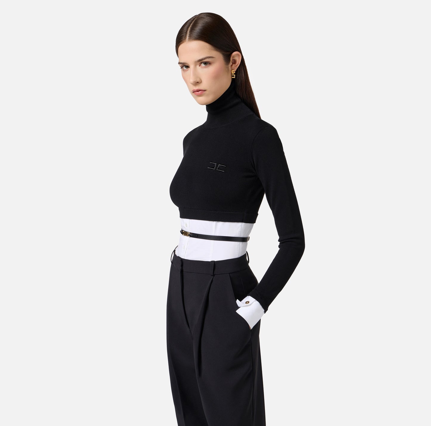 ELISABETTA FRANCHI - Maglia in viscosa e popeline di cotone