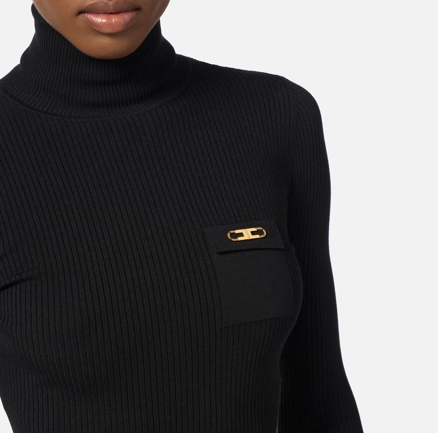 ELISABETTA FRANCHI - Maglia a costine con taschino