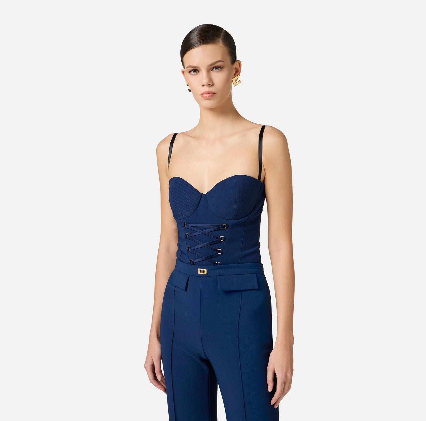 ELISABETTA FRANCHI - Body in crêpe con lacci criss-cross