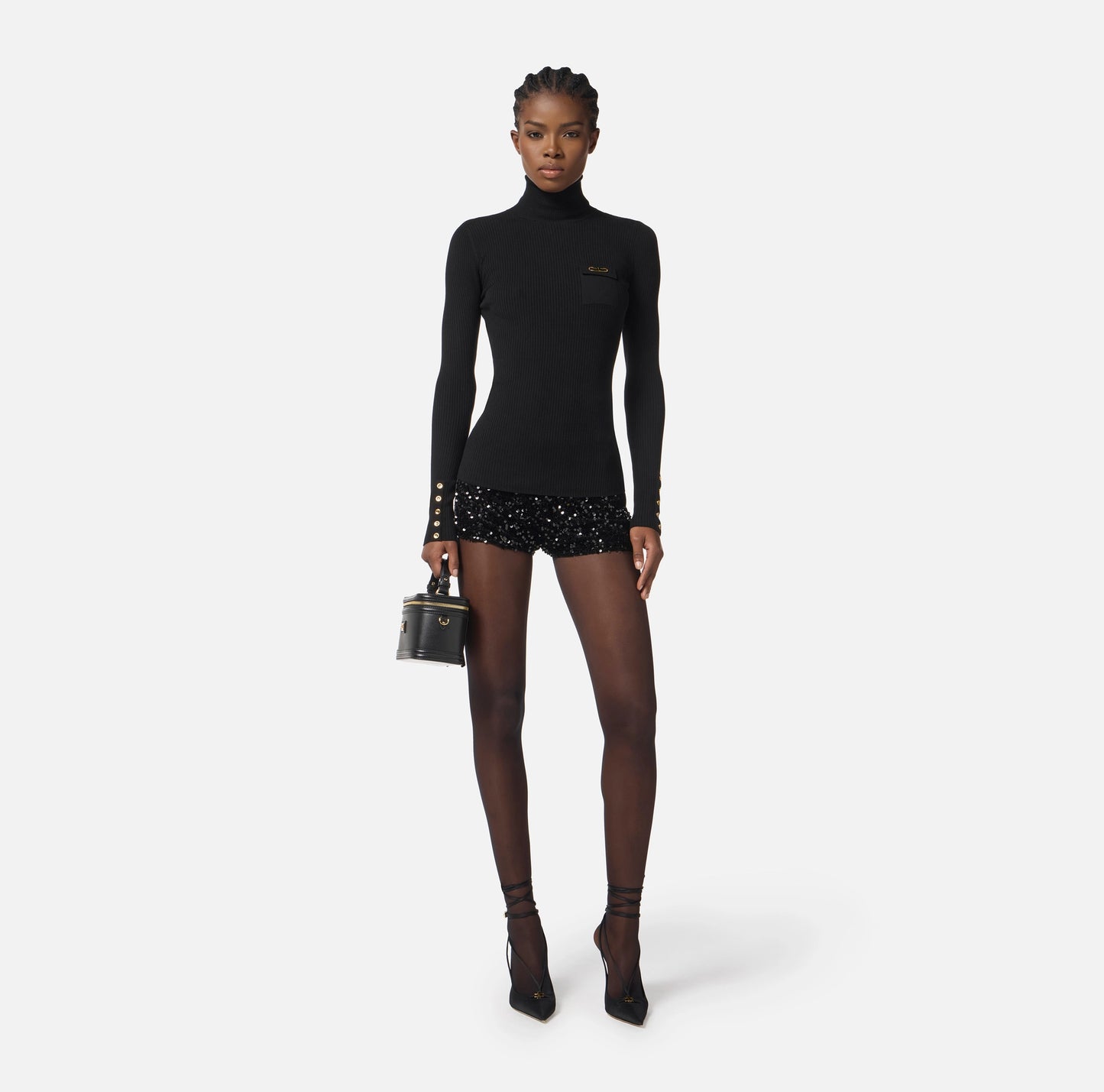 ELISABETTA FRANCHI - Maglia a costine con taschino