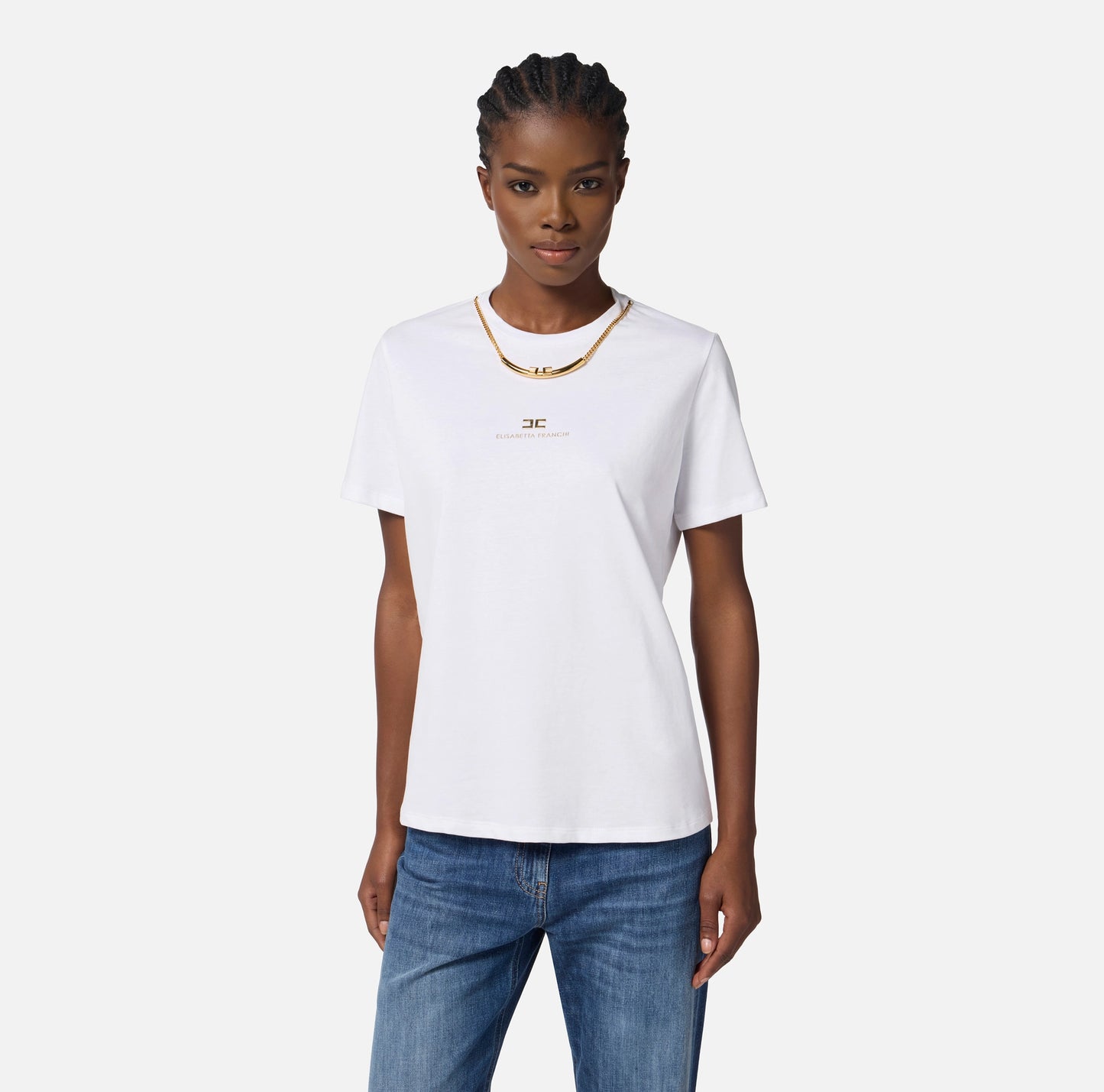 ELISABETTA FRANCHI - T-shirt in jersey di cotone con collana