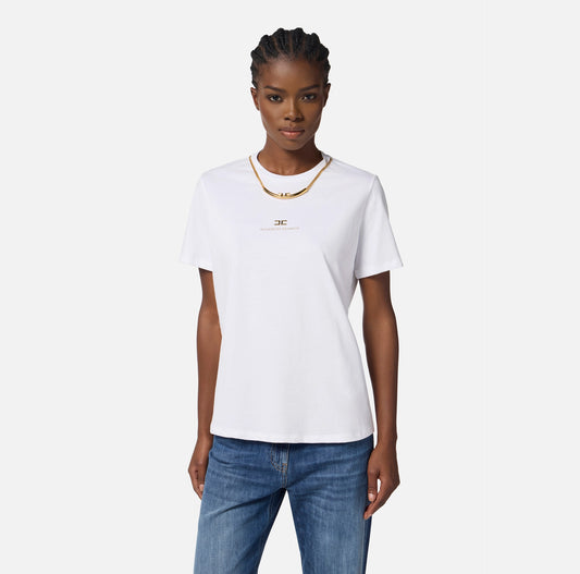 ELISABETTA FRANCHI - T-shirt in jersey di cotone con collana