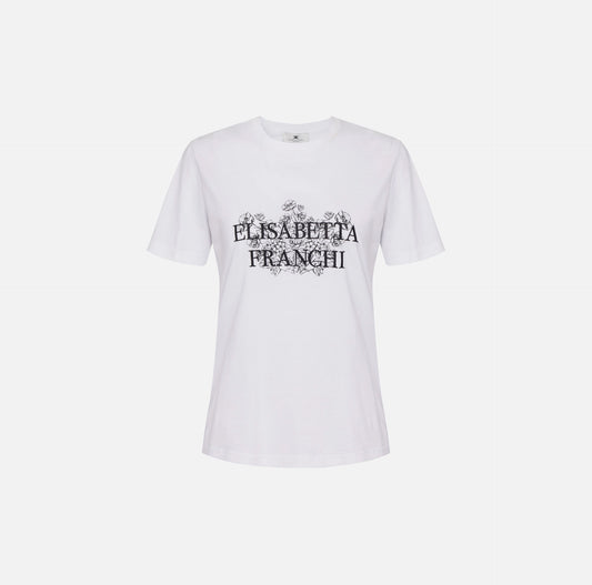 ELISABETTA FRANCHI - T-shirt in jersey con stampa e ricamo