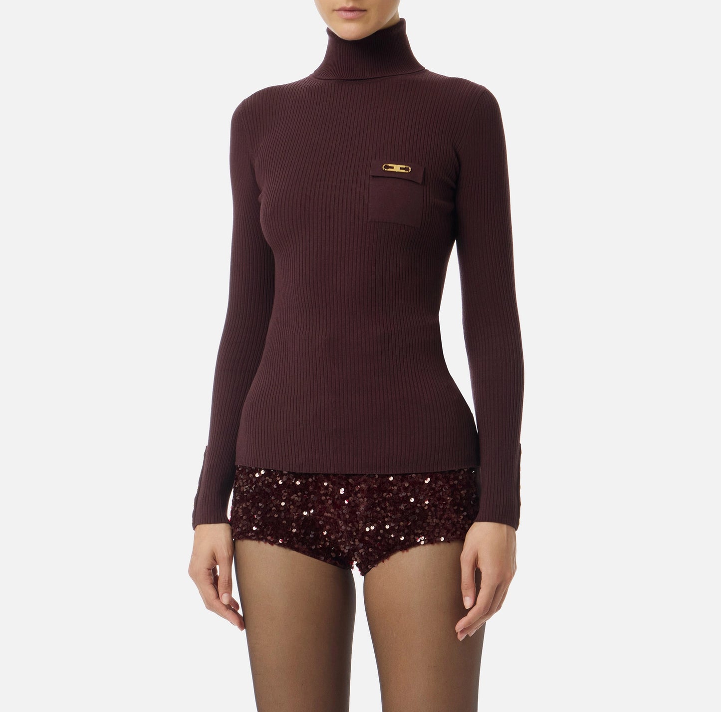 ELISABETTA FRANCHI - Maglia a costine con taschino