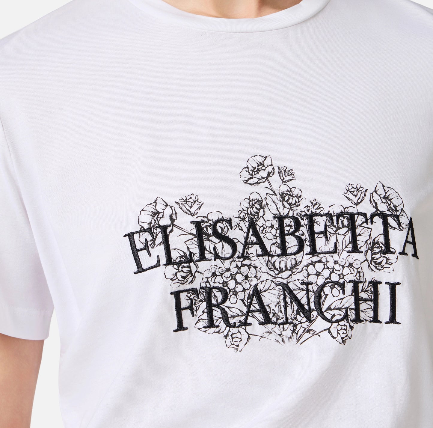 ELISABETTA FRANCHI - T-shirt in jersey con stampa e ricamo