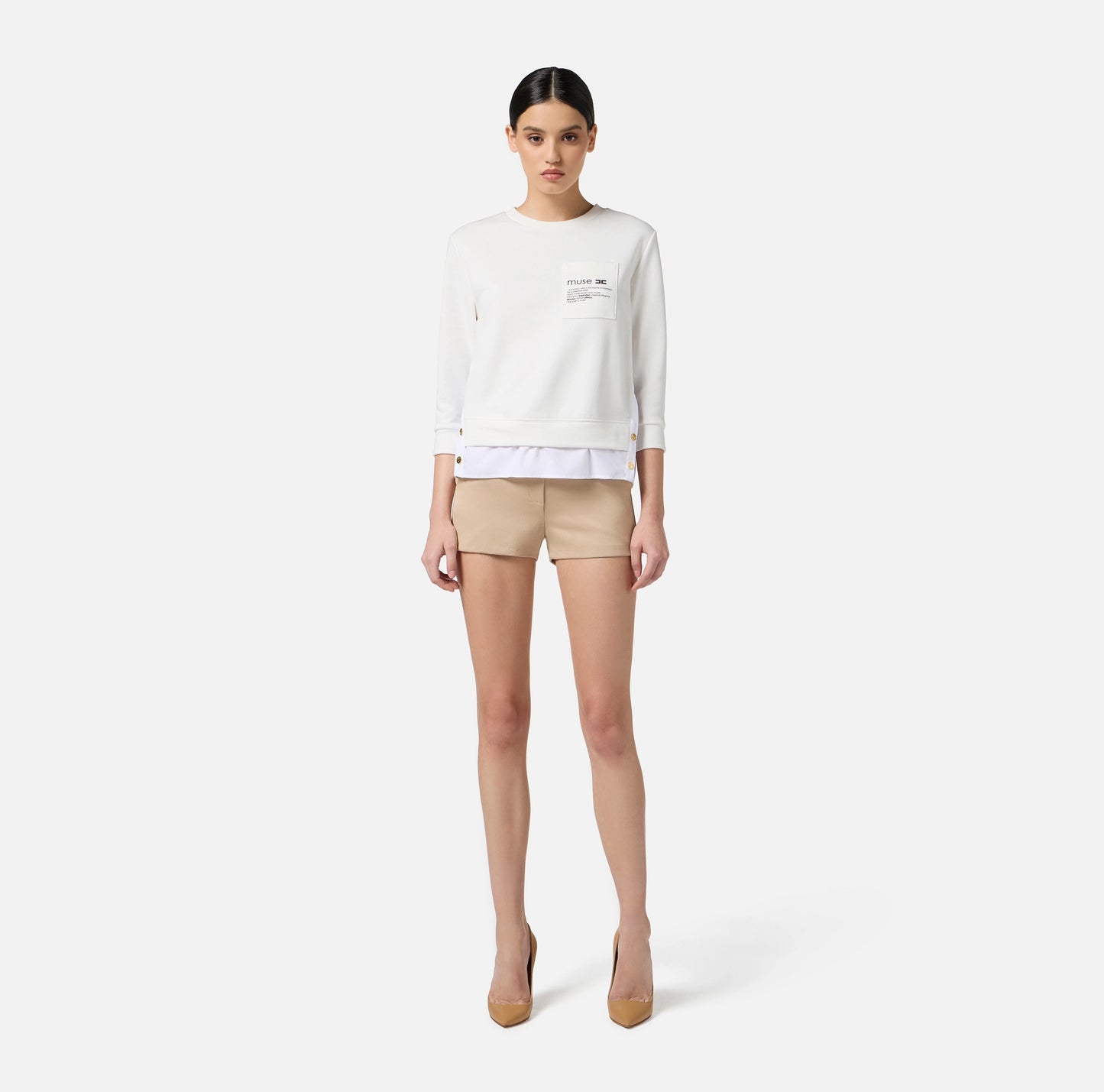 ELISABETTA FRANCHI - Maglia in felpa con dettagli in popeline