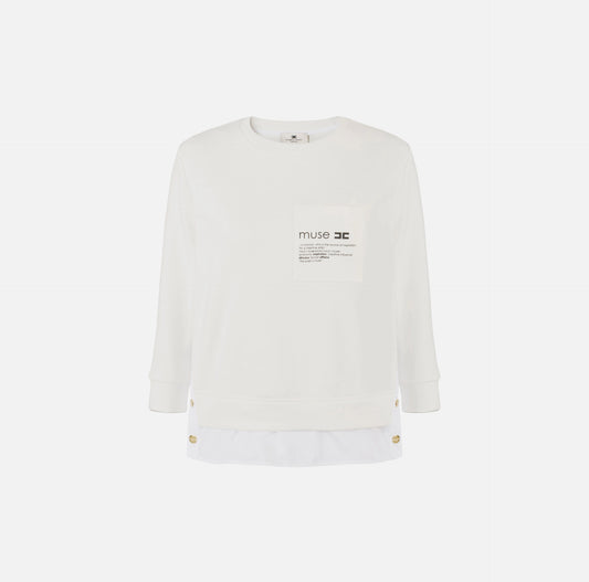 ELISABETTA FRANCHI - Maglia in felpa con dettagli in popeline