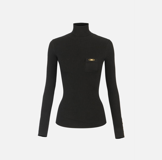 ELISABETTA FRANCHI - Maglia a costine con taschino