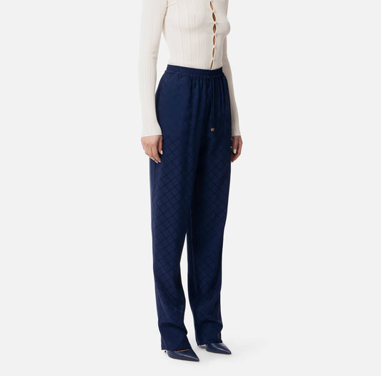 ELISABETTA FRANCHI - Joggers in satin con losanga jacquard