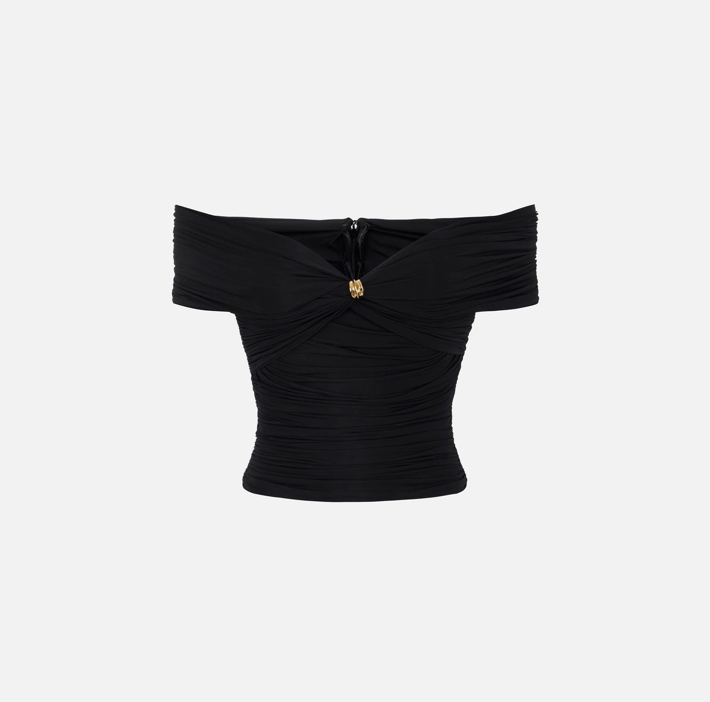 ELISABETTA FRANCHI - Top in organza stretch con dettaglio gioiello