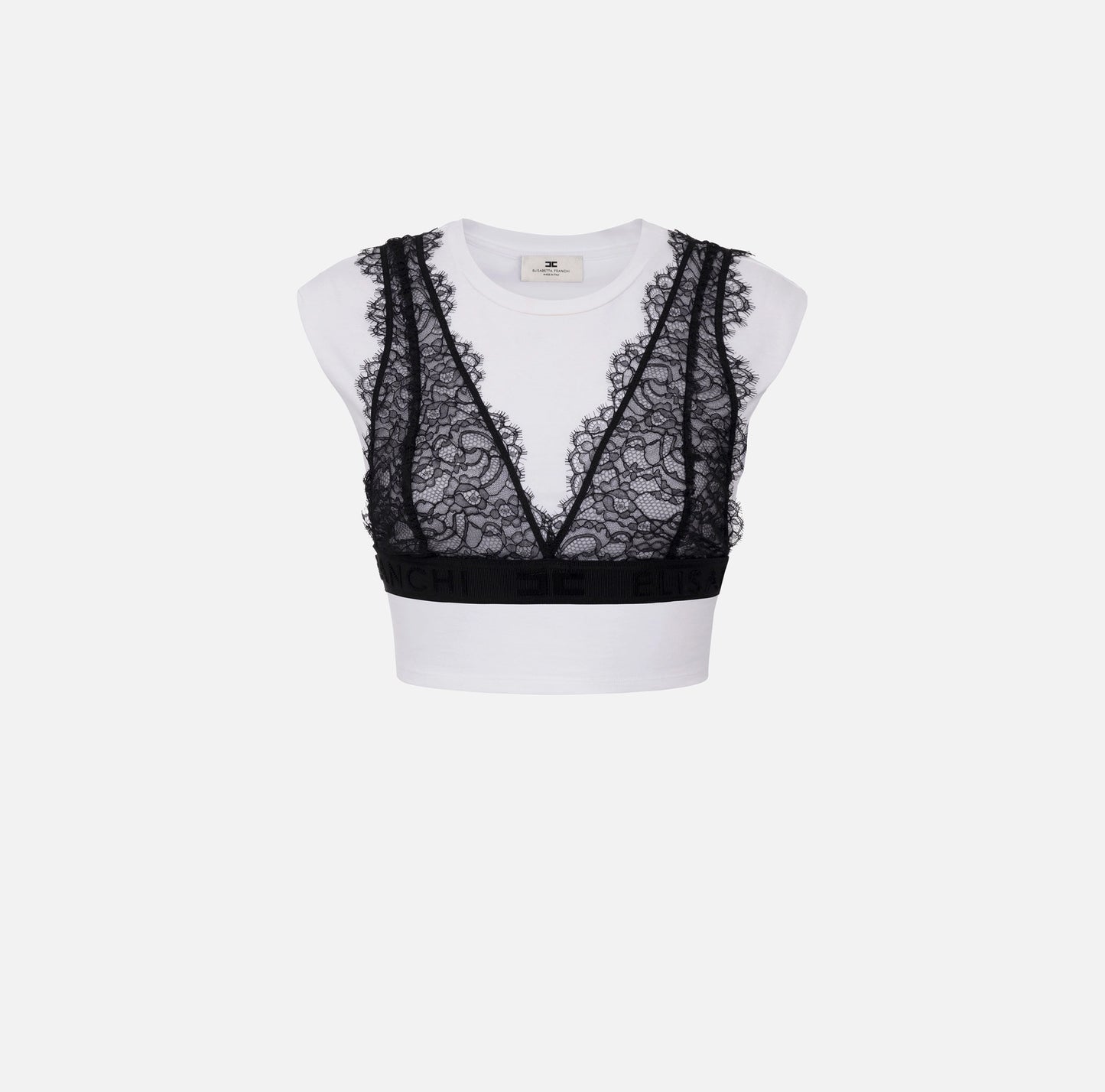 ELISABETTA FRANCHI - T-shirt in jersey con bralette in pizzo