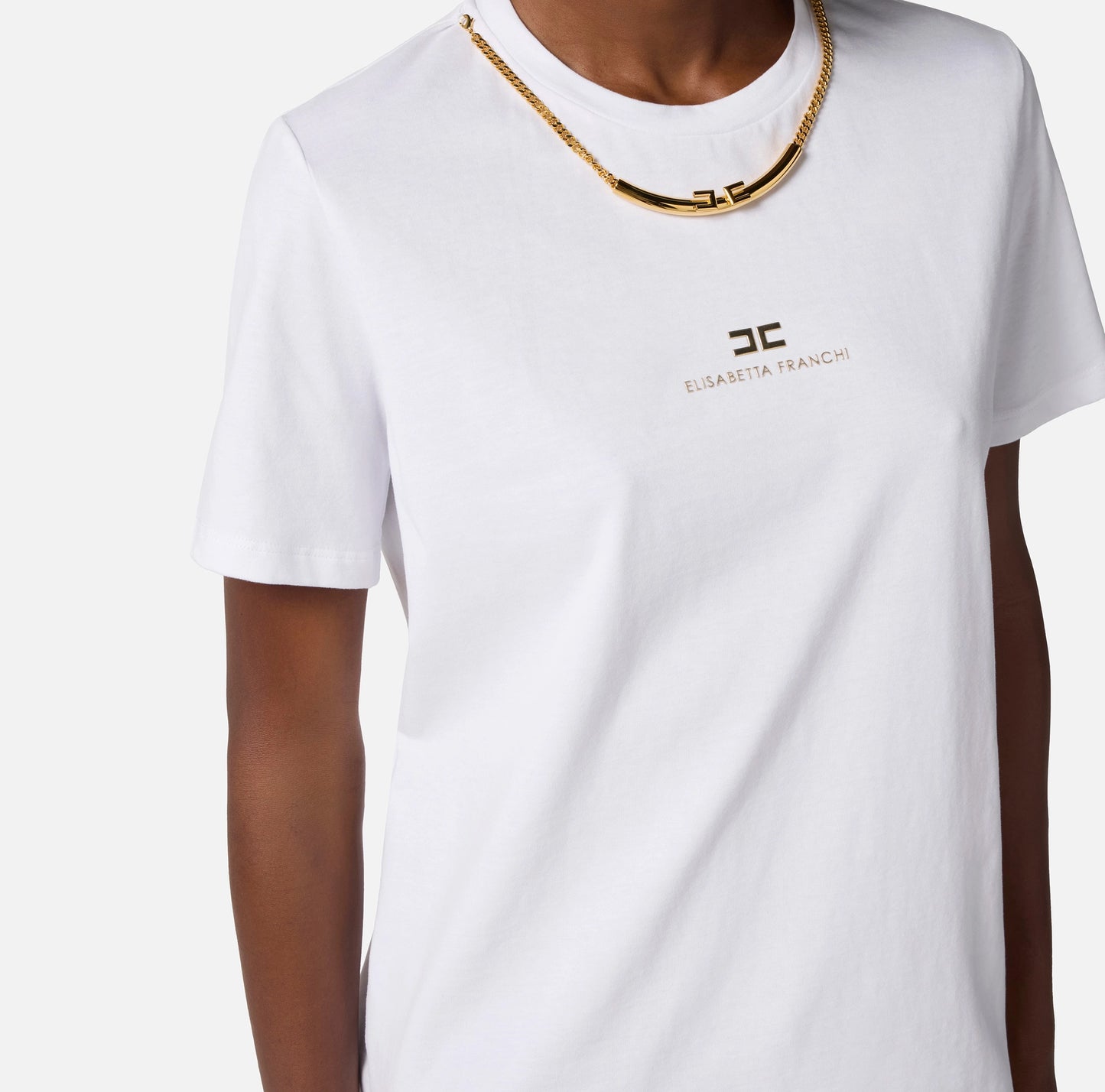 ELISABETTA FRANCHI - T-shirt in jersey di cotone con collana