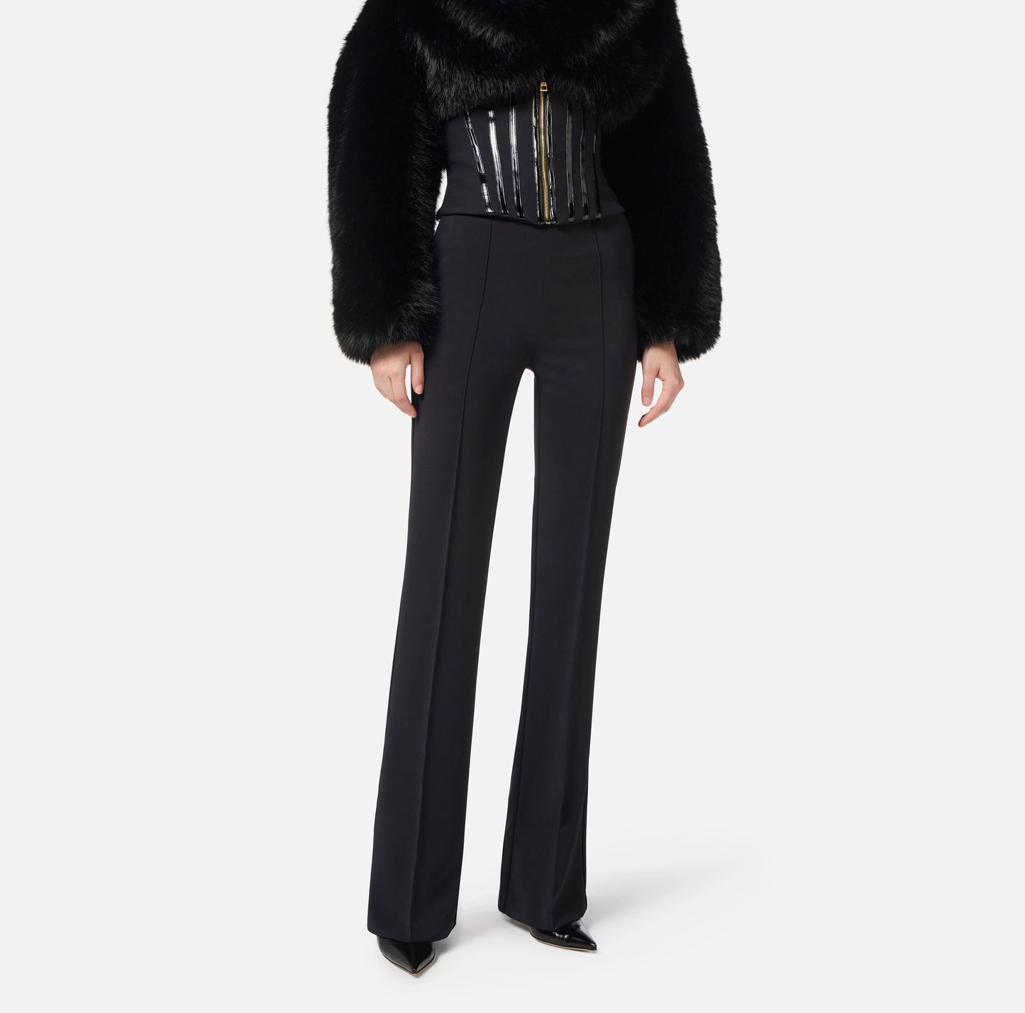 ELISABETTA FRANCHI - Pantaloni in crêpe leggero con catena gioiello