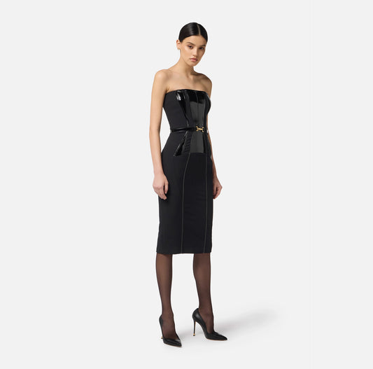 ELISABETTA FRANCHI - Abito in doppio crêpe con dettagli corsetto