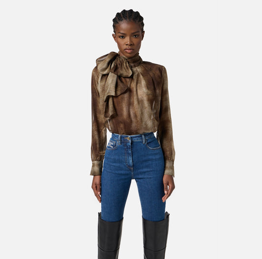 ELISABETTA FRANCHI - Blusa in voile con stampa pitone