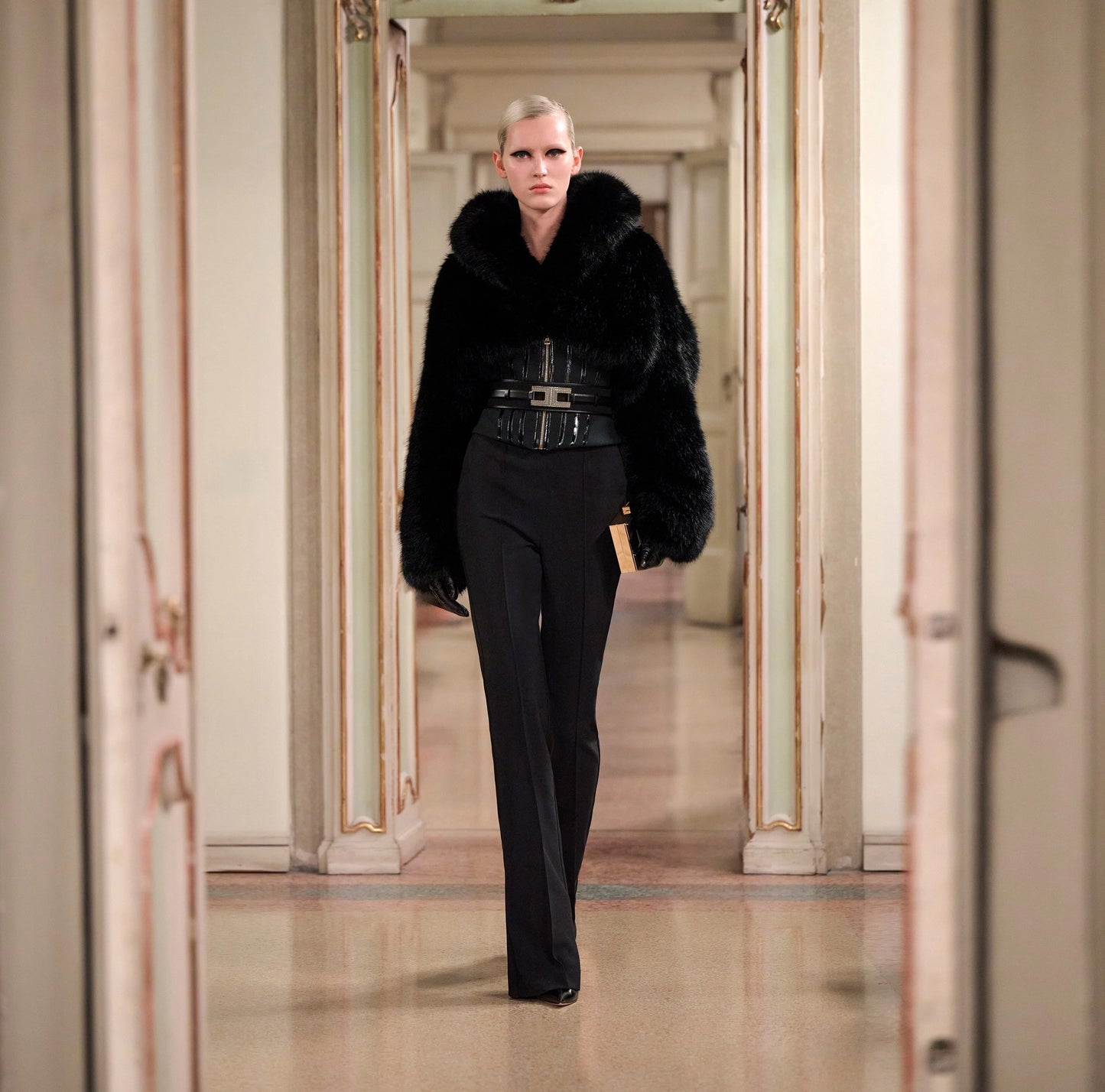 ELISABETTA FRANCHI - Giubbotto con effetto pelliccia e doppio crêpe