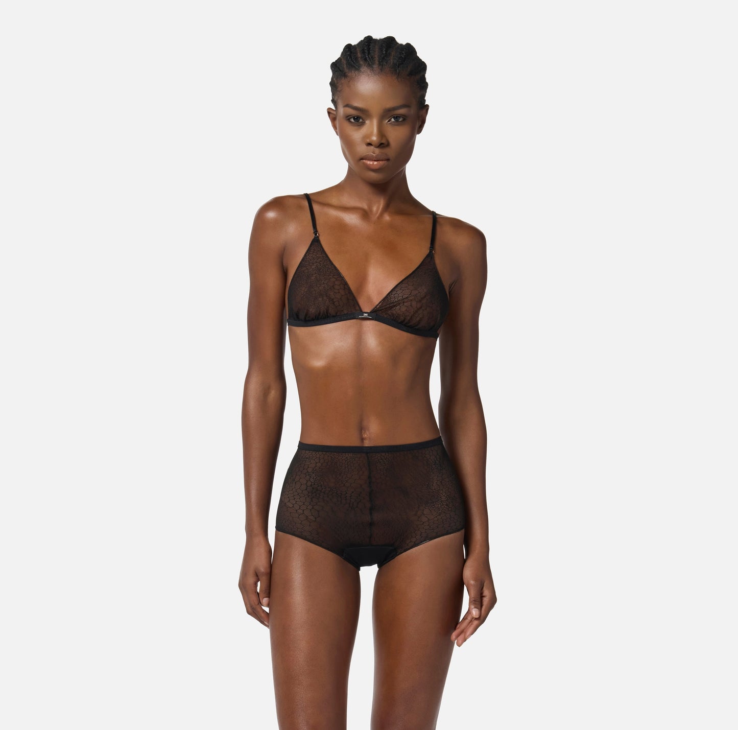 ELISABETTA FRANCHI  - Reggiseno e culotte in tulle jacquard con fantasia snake