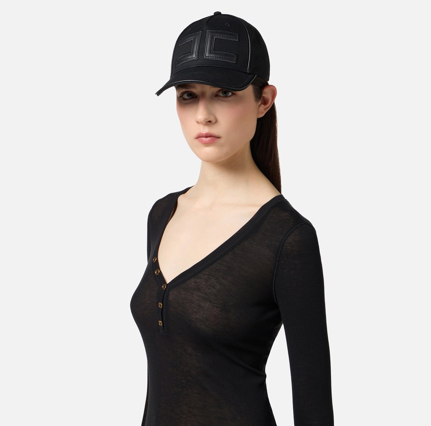 ELISABETTA FRANCHI - Cappello baseball in gabardina con logo