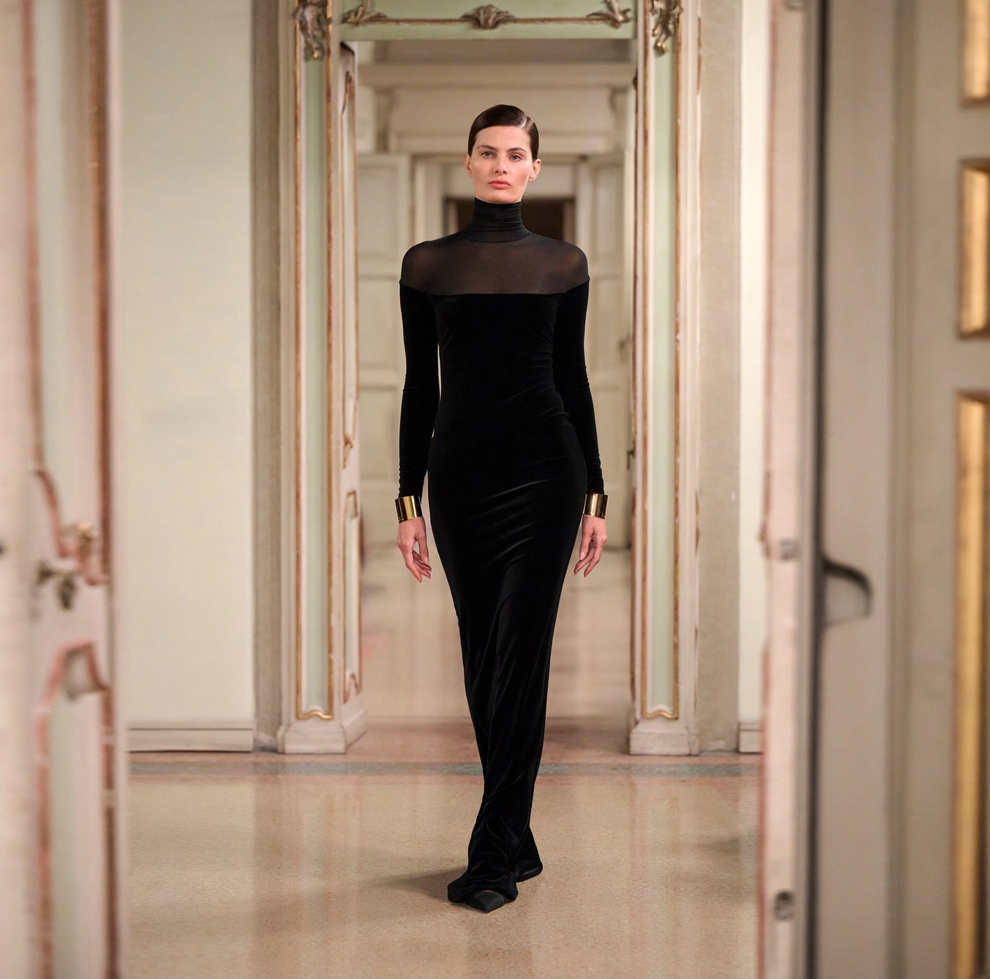 ELISABETTA FRANCHI - Abito Red Carpet in velluto e jersey