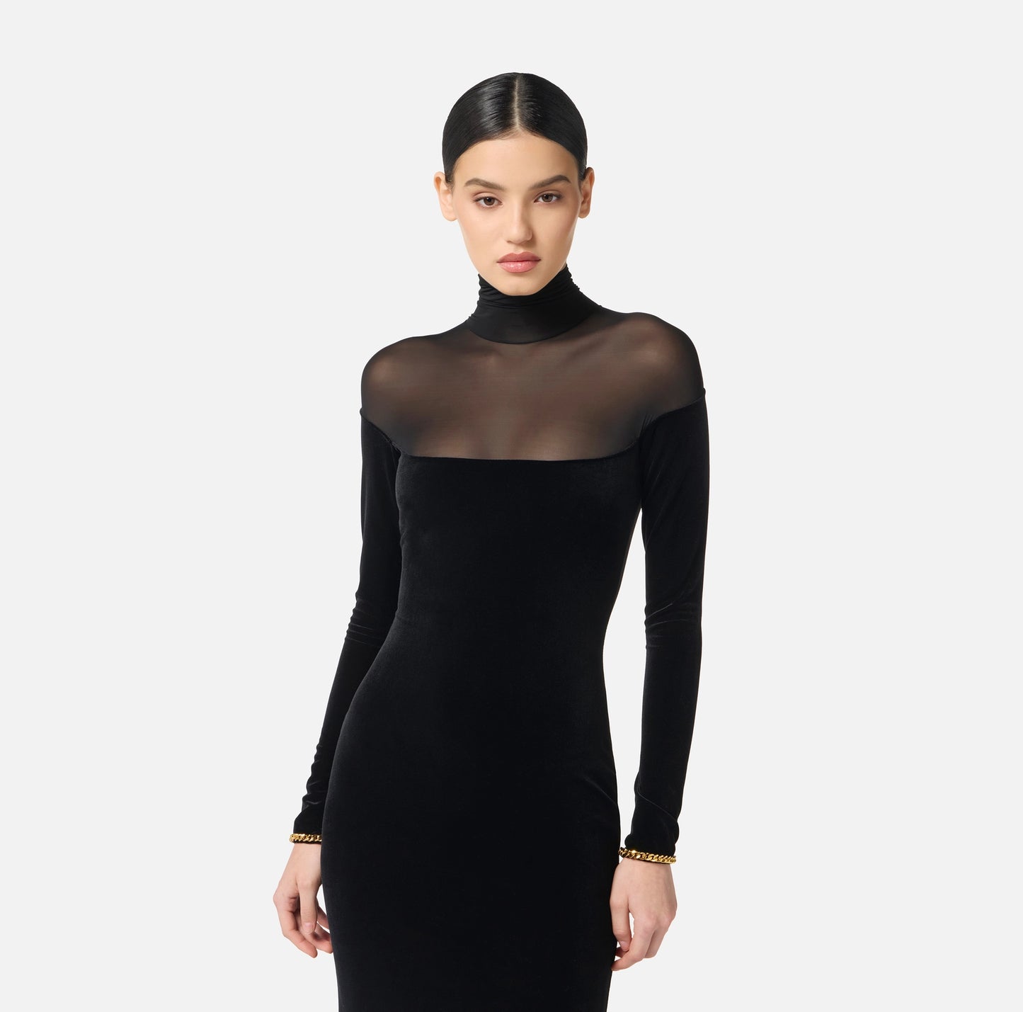 ELISABETTA FRANCHI - Abito Red Carpet in velluto e jersey