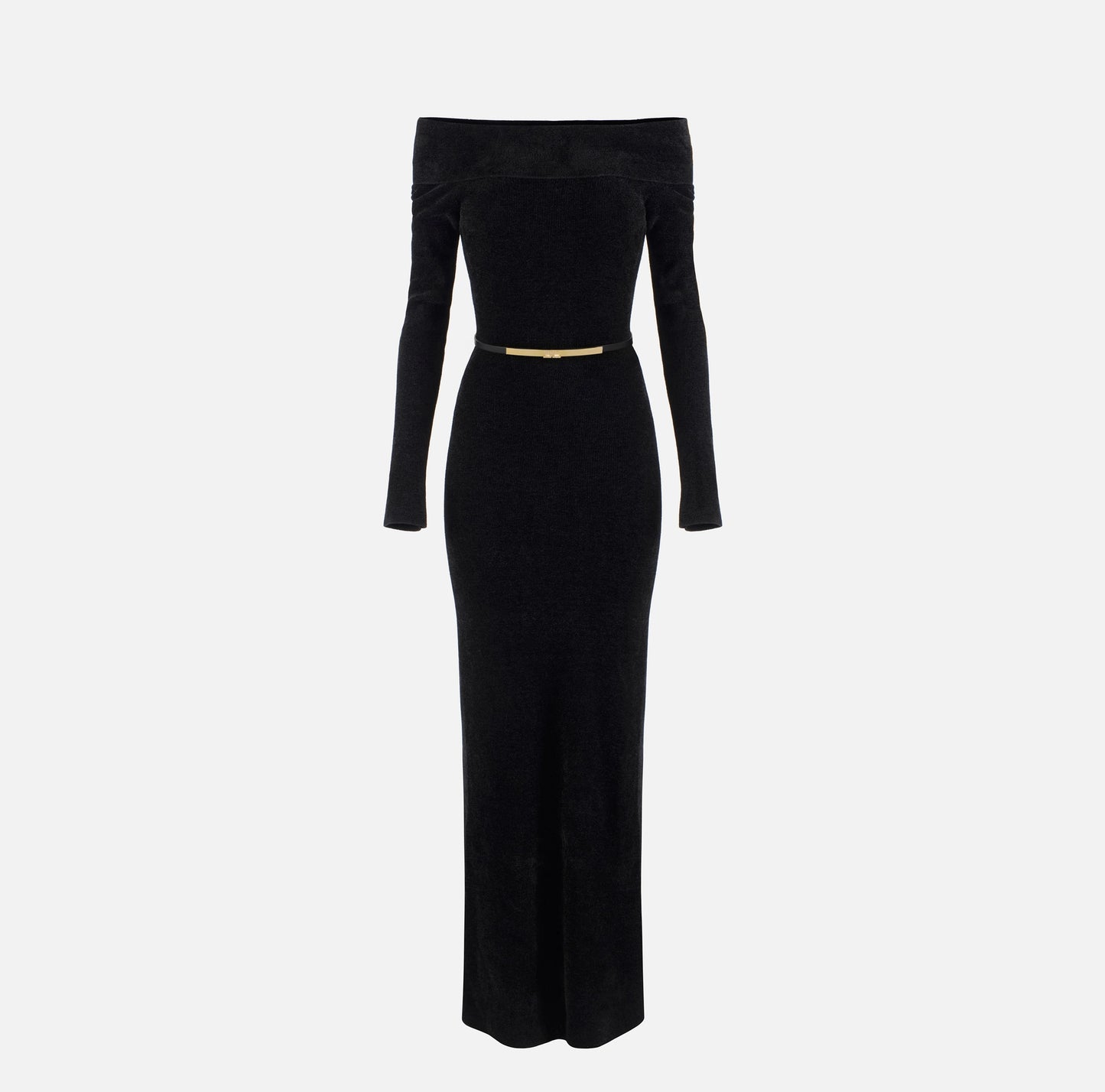 ELISABETTA FRANCHI - Abito Red Carpet in ciniglia con cintura