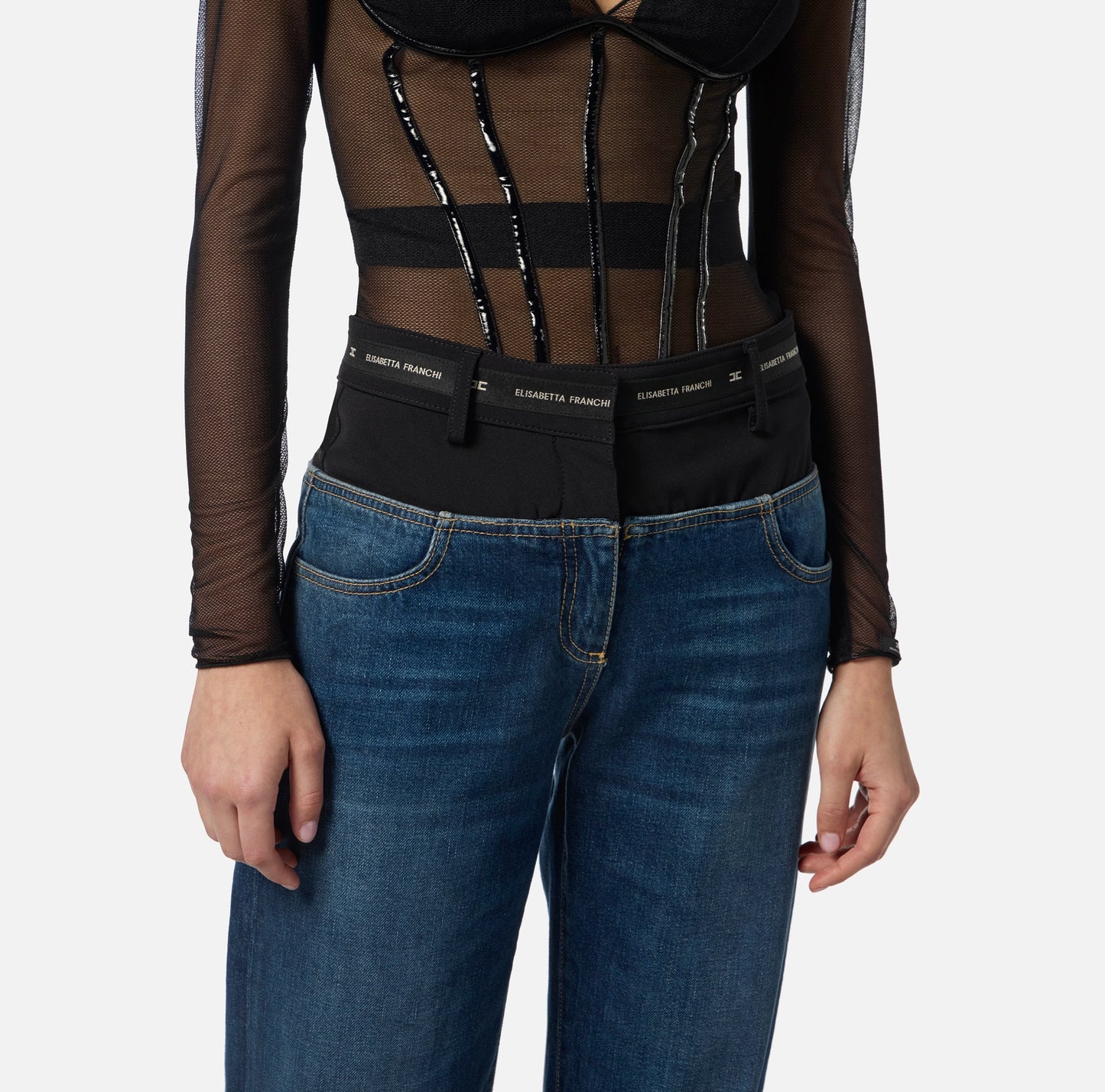 ELISABETTA FRANCHI - Pantaloni in denim e crêpe leggero