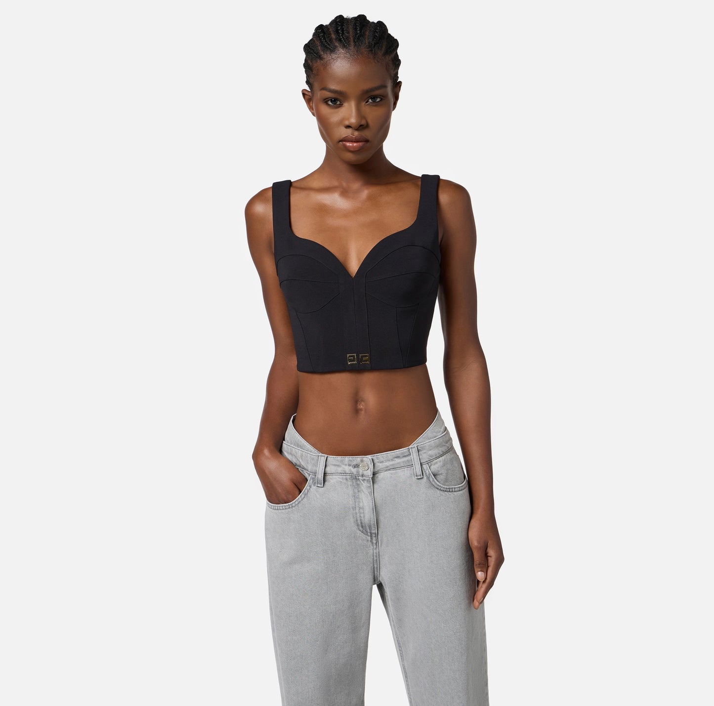 ELISABETTA FRANCHI - Top in crêpe leggero con dettagli logo