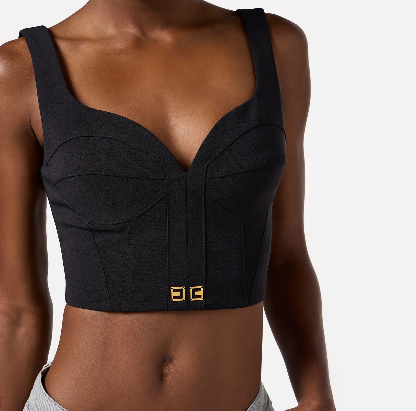 ELISABETTA FRANCHI - Top in crêpe leggero con dettagli logo