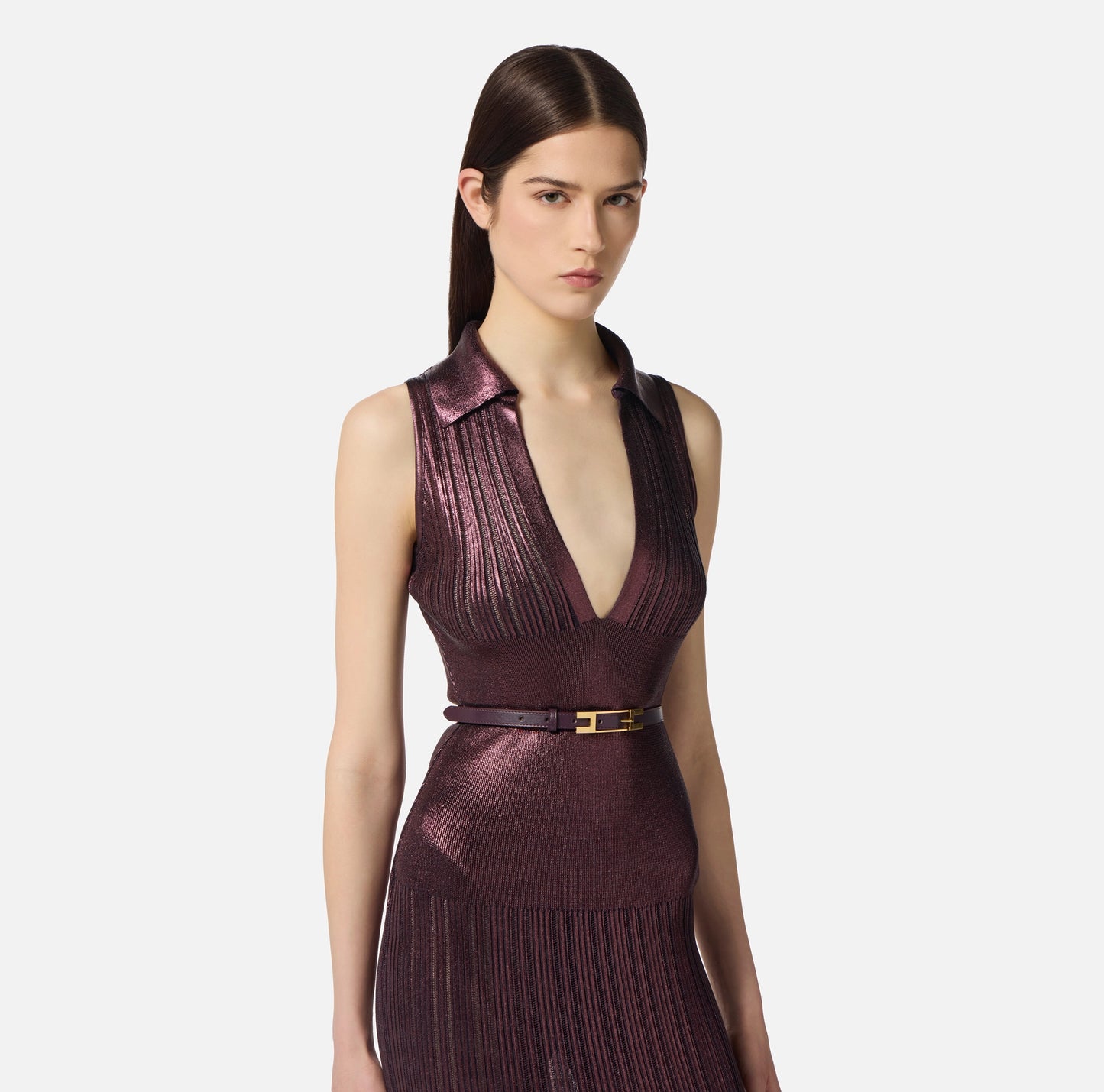 ELISABETTA FRANCHI - Abito in maglia laminata con cintura