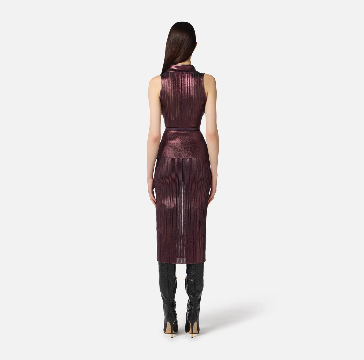 ELISABETTA FRANCHI - Abito in maglia laminata con cintura