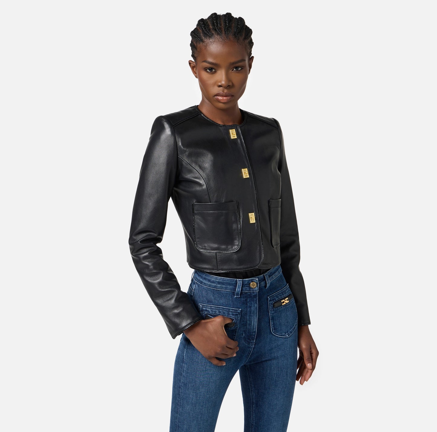 ELISABETTA FRANCHI - Giacca in pelle con dettagli in vinile