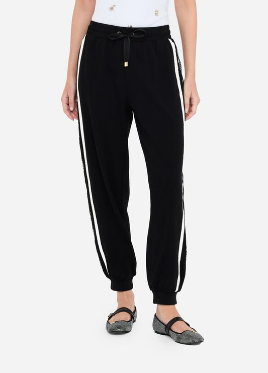 LIU JO - Pantaloni jogging in felpa con pizzo